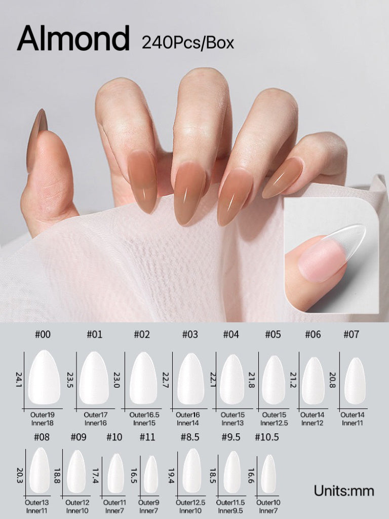 240Pcs Matte Short False Nail Tips Extension Full Cover Almond Nail Tips
