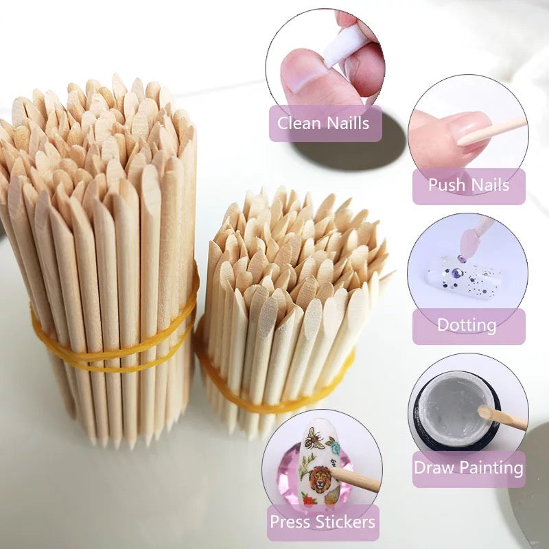 100Pcs Nail Cuticle Pusher Wooden Design Drawing Painting Stick